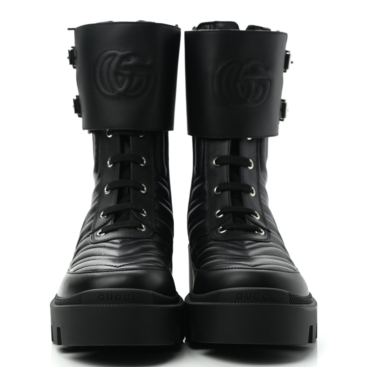 Nappa Frances GG Matelasse Platform Combat Boots 39 Black
