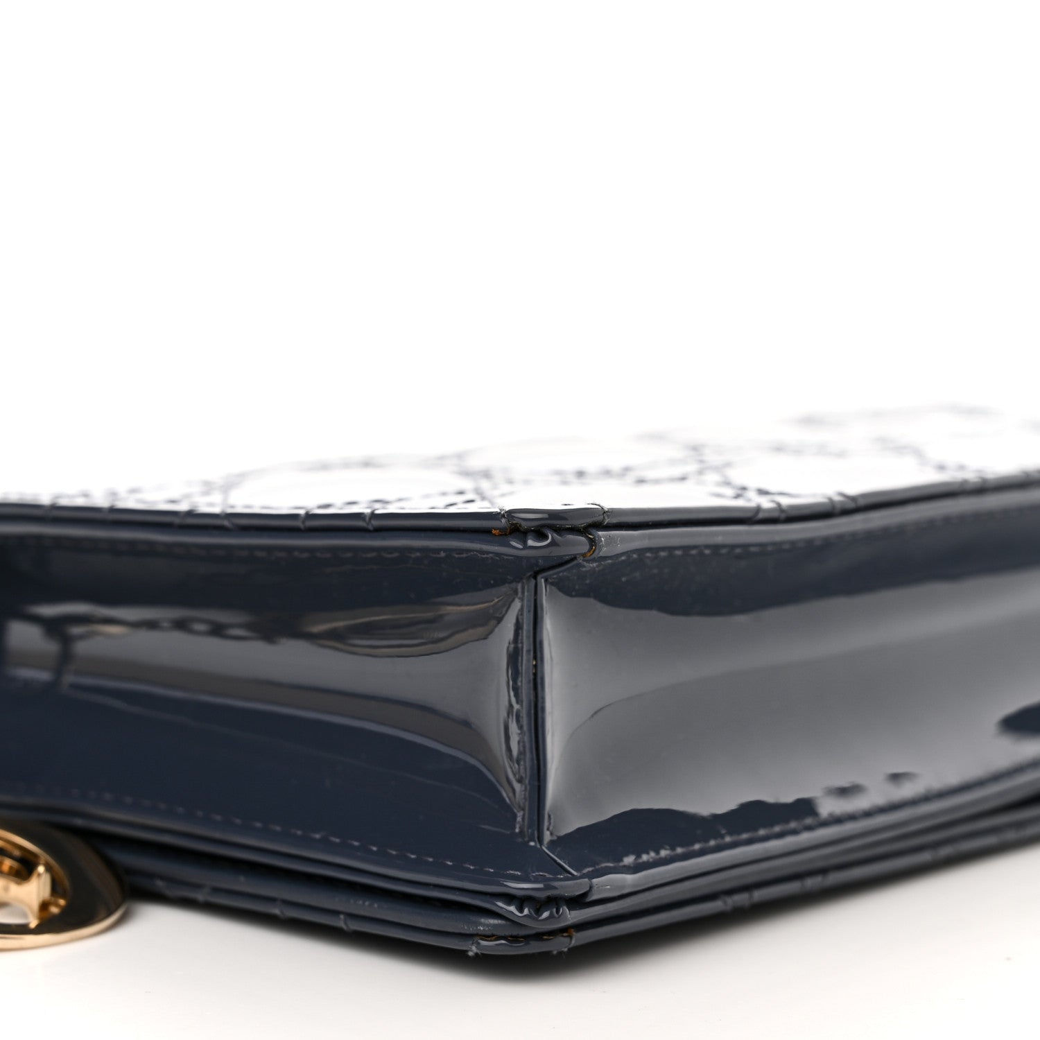 Christian Dior Patent Cannage Lady Dior Chain Wallet Denim 9 of 14