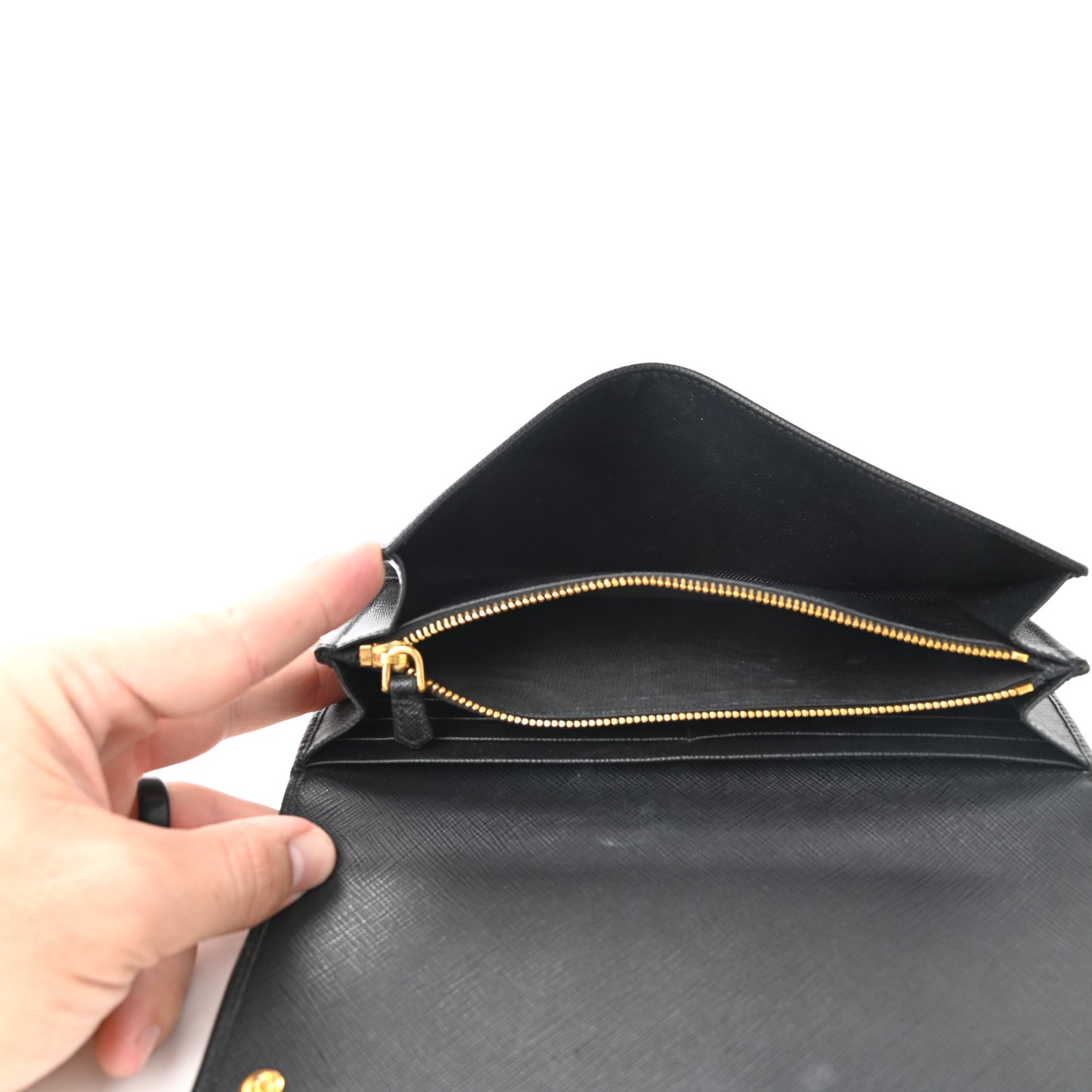 Saffiano Metal Bar Continental Flap Wallet Black
