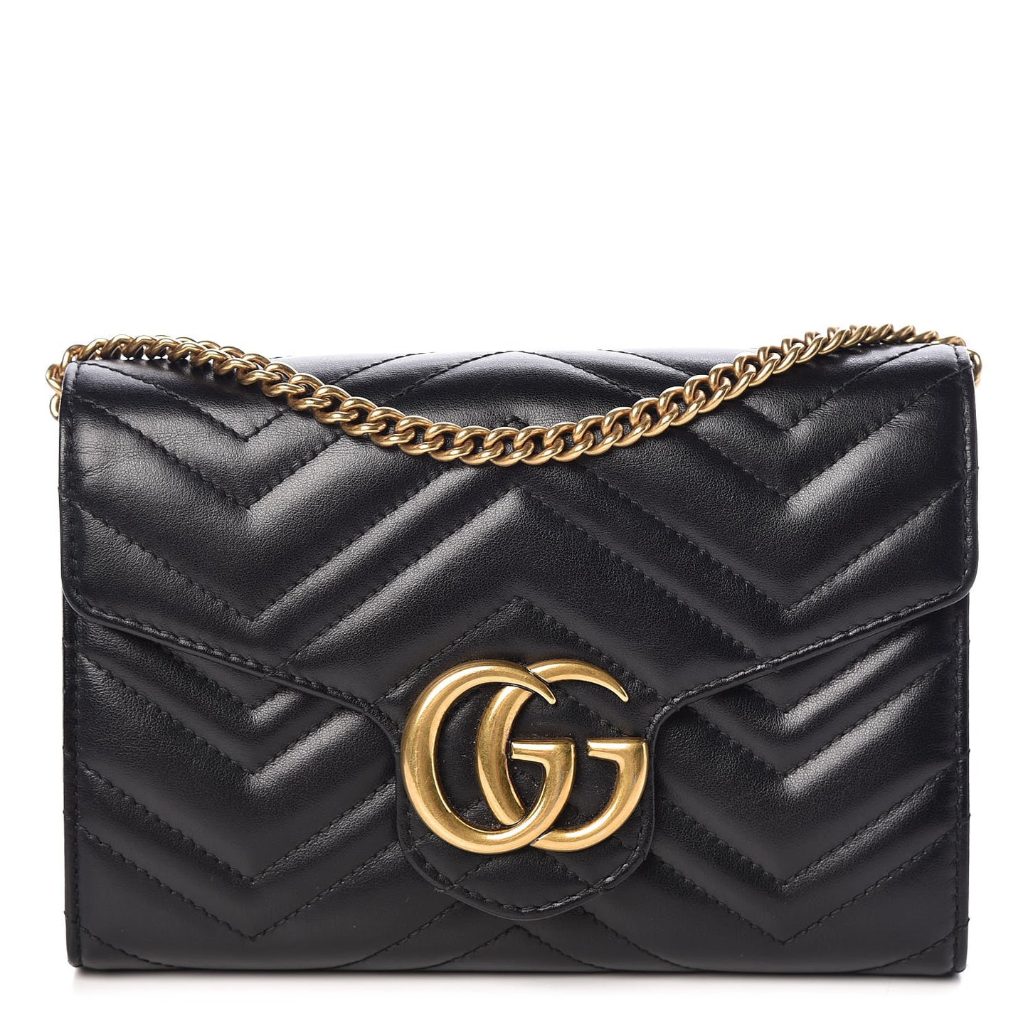Calfskin Matelasse GG Marmont Chain Wallet Black