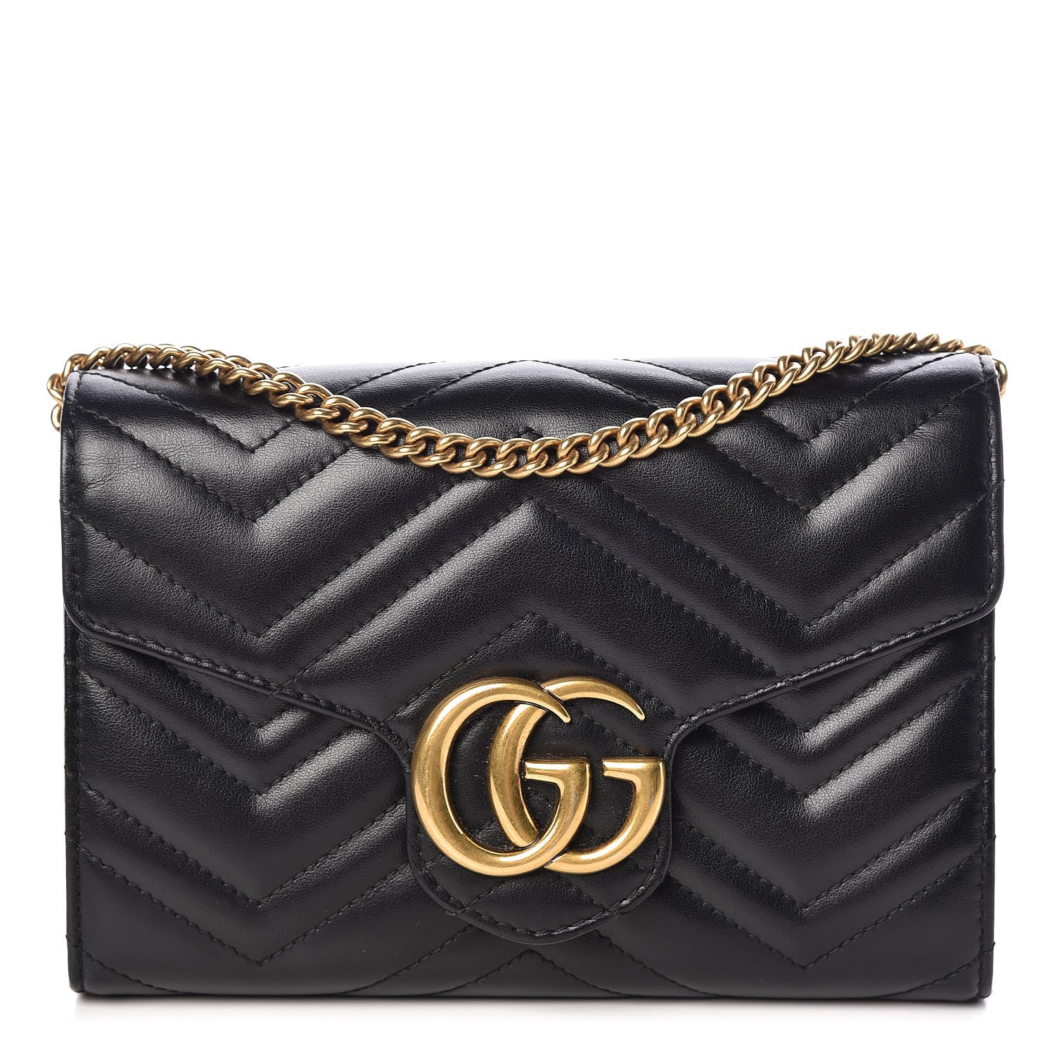 Gucci Calfskin Matelasse GG Marmont Chain Wallet Black 1 of 10