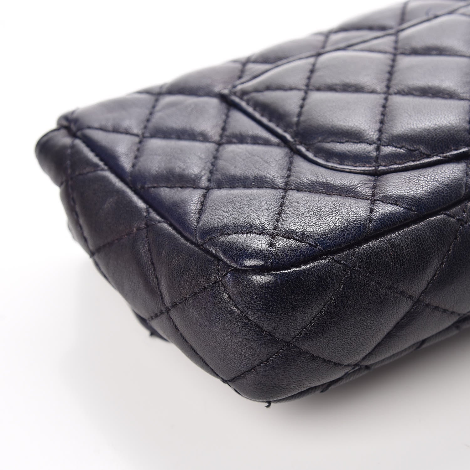 Chanel Lambskin Quilted East West Flap Bijoux Chain Navy Blue 13 of 14