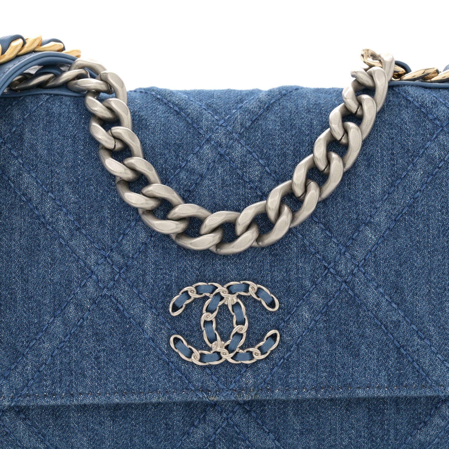 Chanel Denim Quilted Chanel 19 Wallet On Chain WOC Blue 9 of 11