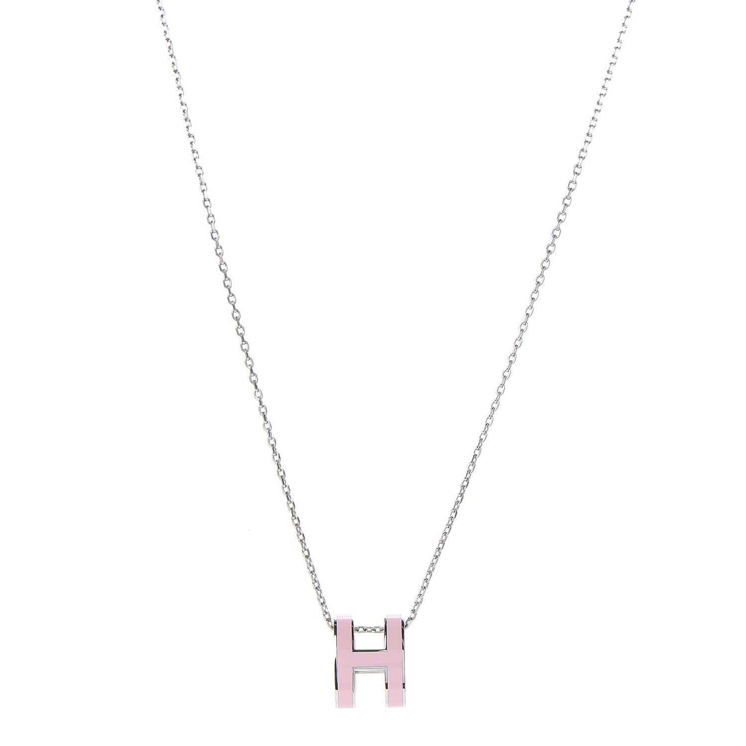 Hermes Lacquered Palladium Pop H Pendant Necklace Rose Dragee 1 of 6