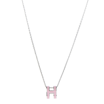 Hermes Lacquered Palladium Pop H Pendant Necklace Rose Dragee 1 of 6