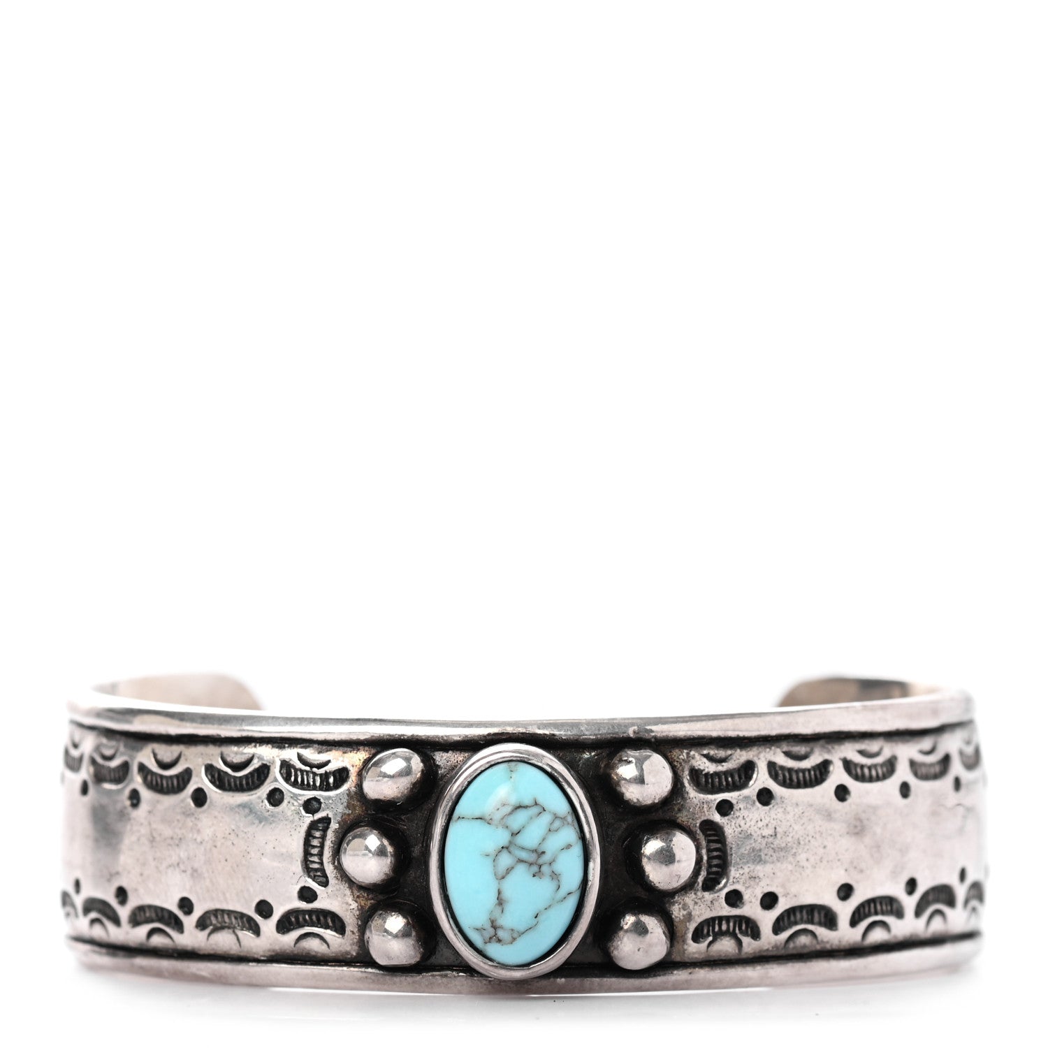 Saint Laurent Brass Textured Turquoise Cuff Bracelet Silver 1 of 4