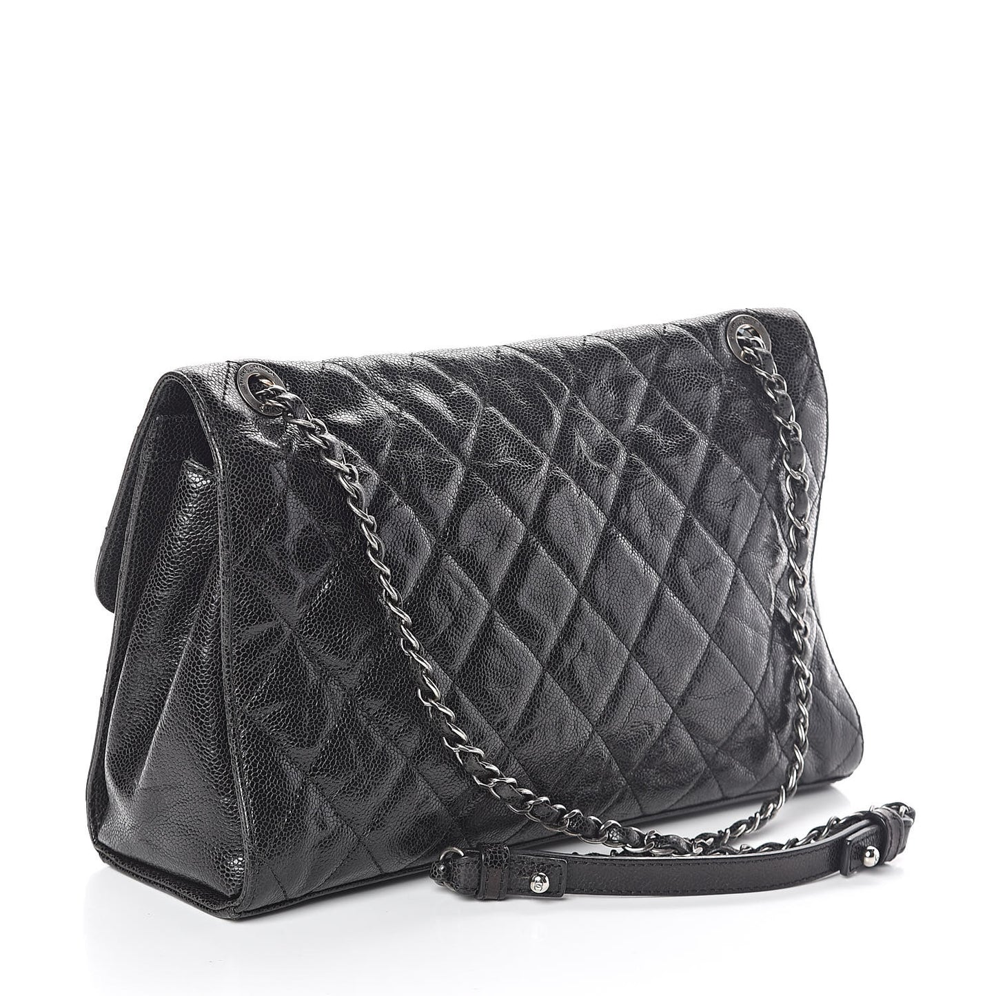 Crumpled Grained Calfskin Jumbo CC Crave Flap Black