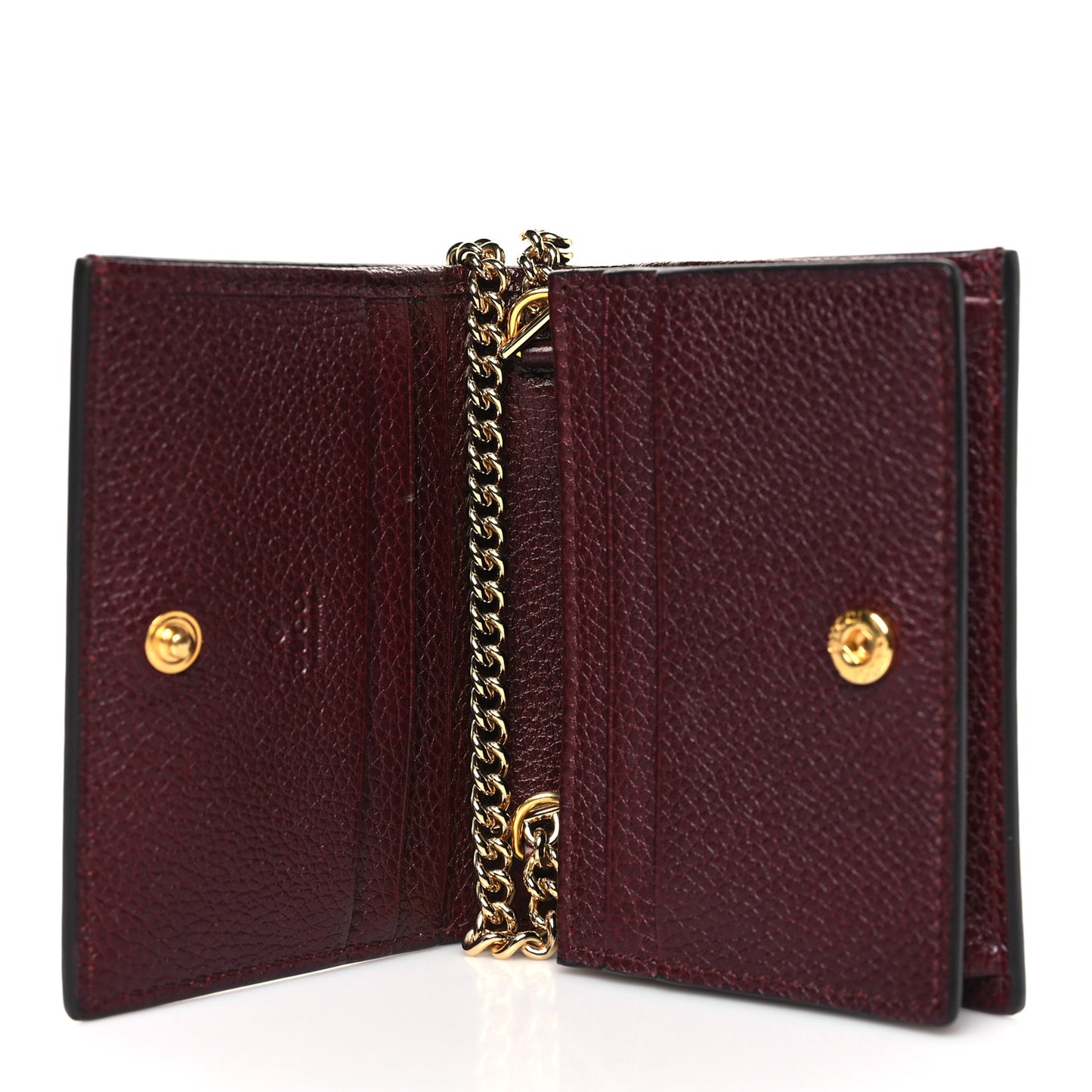 Grainy Calfskin Zumi Chain Card Case Wallet Vintage Bordeaux