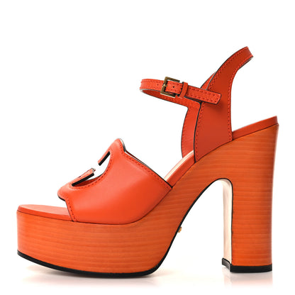 Gucci Cosmos Softy Calfskin Wooden Interlocking G Cut-Out 30/120mm Platform Sandals 39 Deep Orange 1 of 7