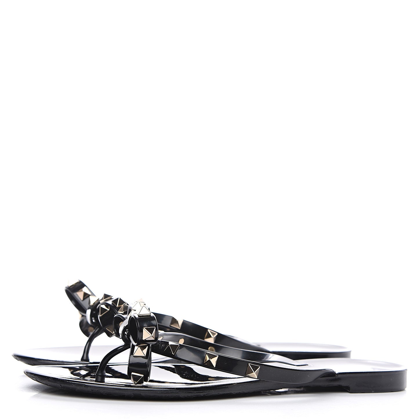 PVC Jelly Rockstud Bow Thong Sandals 40 Black