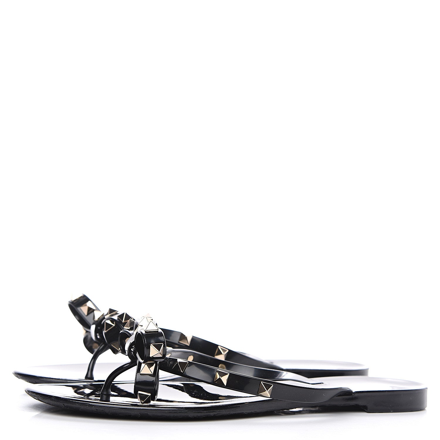Valentino Garavani PVC Jelly Rockstud Bow Thong Sandals 40 Black 3 of 7