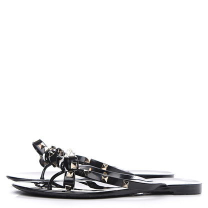 Valentino Garavani PVC Jelly Rockstud Bow Thong Sandals 40 Black 3 of 7