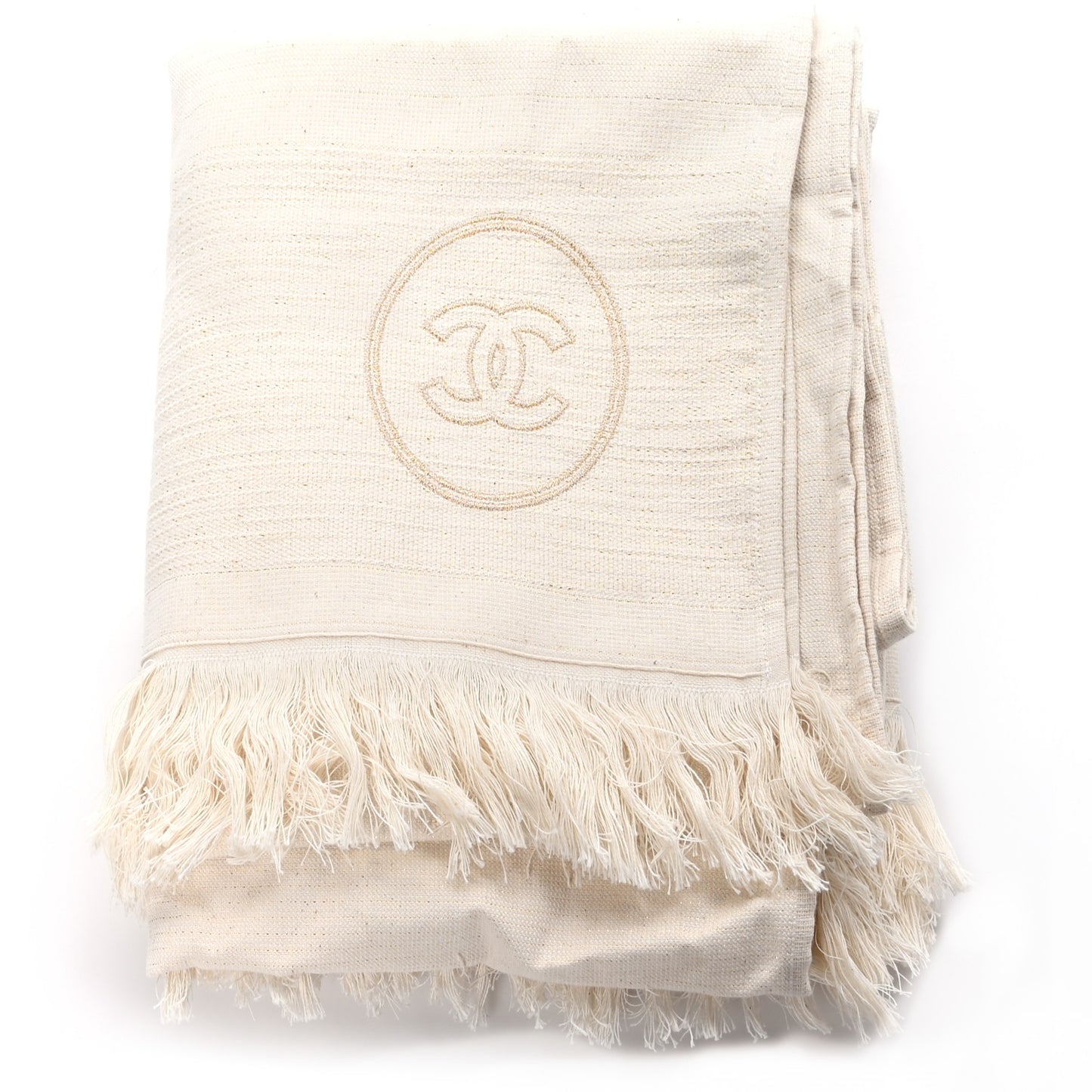 Cotton Quilted CC Beach Towel Pouch Set Ivory