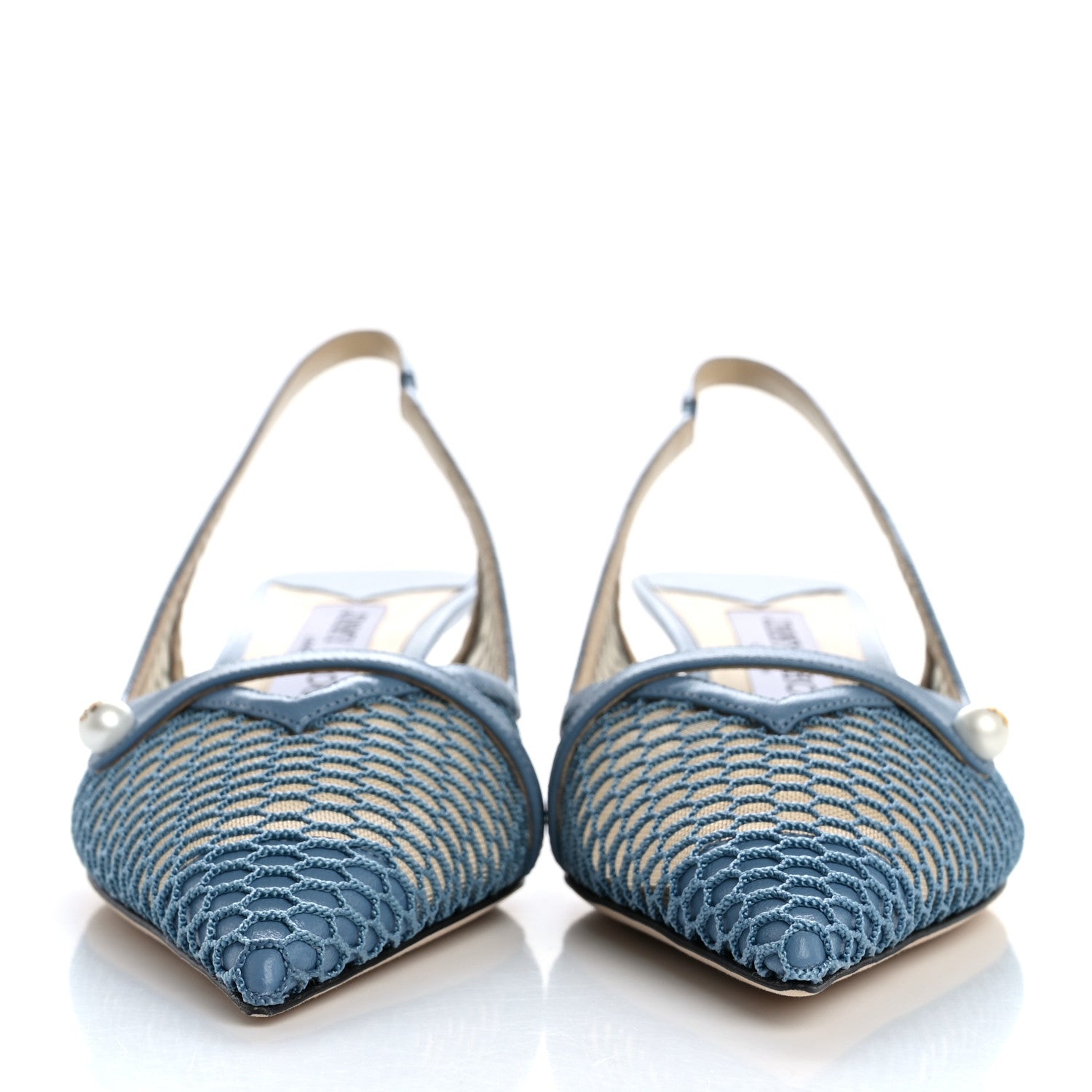 Jimmy Choo Fishnet Mesh Nappa Amita 45 Slingback Pumps 39 Smoky Blue 3 of 9