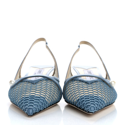 Jimmy Choo Fishnet Mesh Nappa Amita 45 Slingback Pumps 39 Smoky Blue 3 of 9