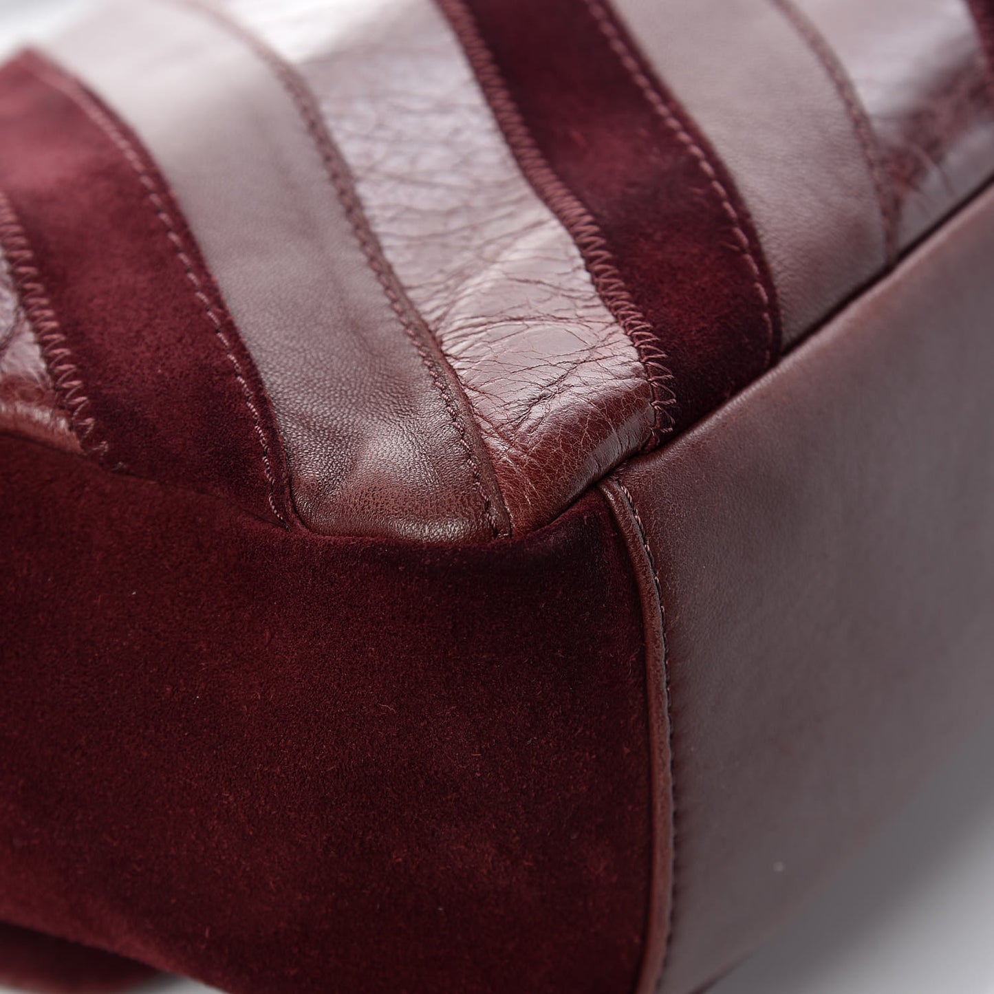 Suede Lambskin Glazed Calfskin Large Lady Vintage Chevron Flap Burgundy