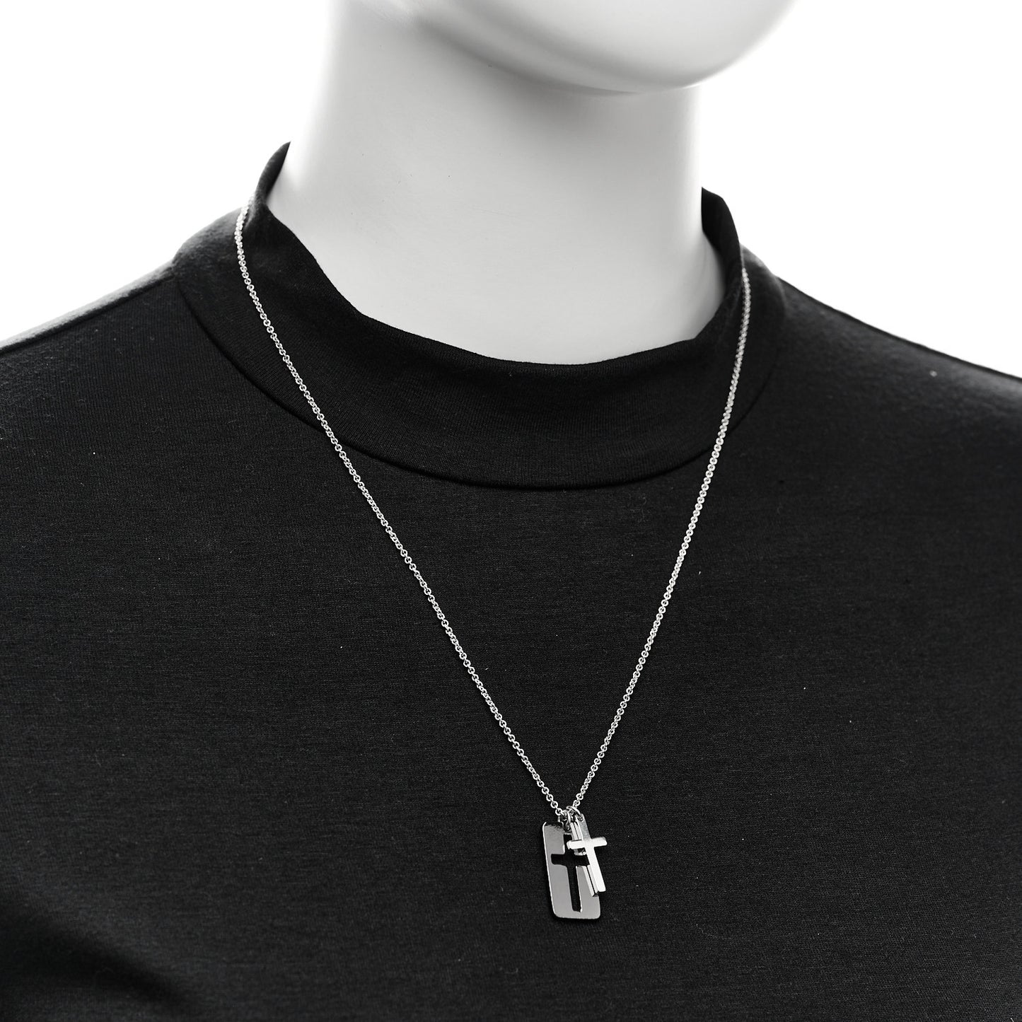 Sterling Silver Black Titanium Double Cross Stencil Pendant Necklace