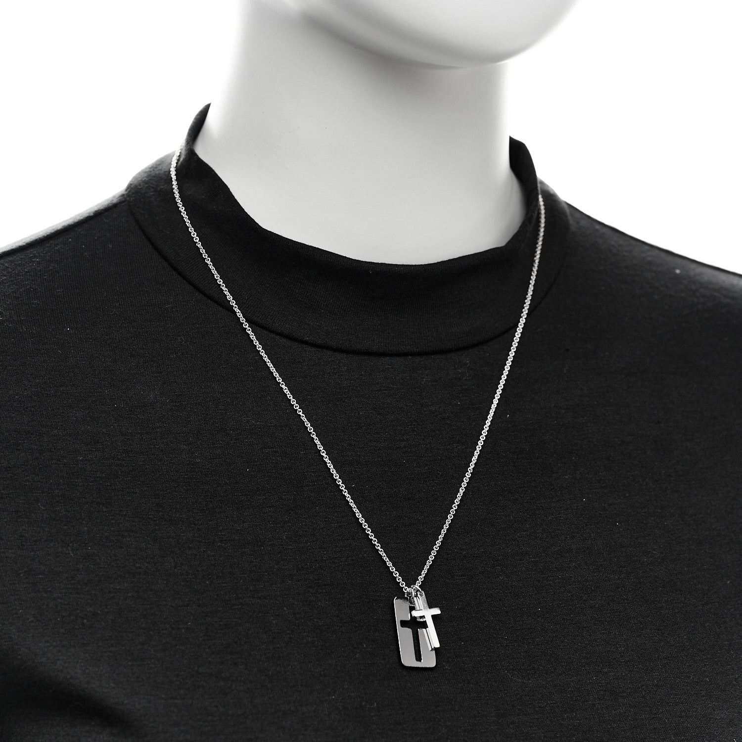Tiffany Sterling Silver Black Titanium Double Cross Stencil Pendant Necklace 2 of 5