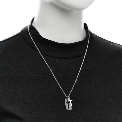 Tiffany Sterling Silver Black Titanium Double Cross Stencil Pendant Necklace 2 of 5