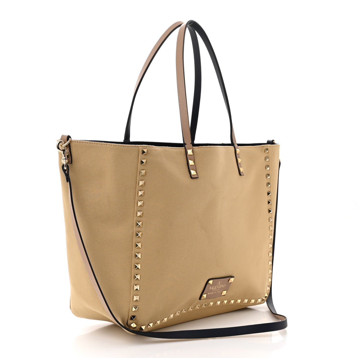 Valentino Garavani Canvas Medium Rockstud Reversible Tote Navy Blue Beige 5 of 17