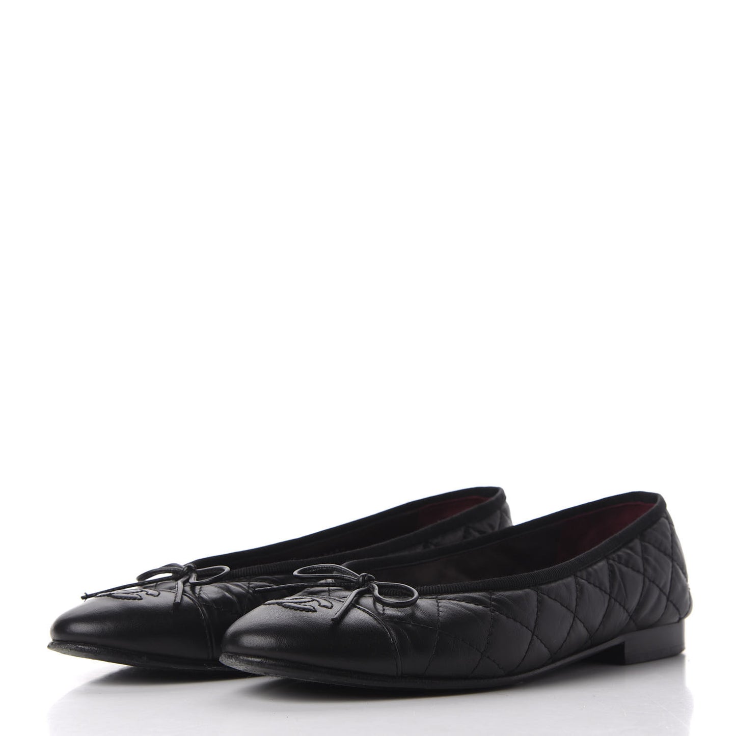 Aged Calfskin Quilted CC Cap Toe Ballerina Flats 37.5 Black