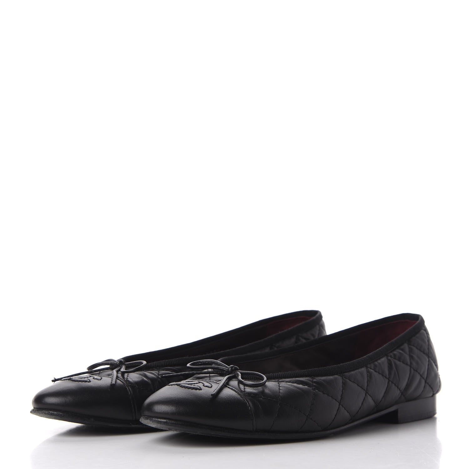 Chanel Aged Calfskin Quilted CC Cap Toe Ballerina Flats 37.5 Black 2 of 14