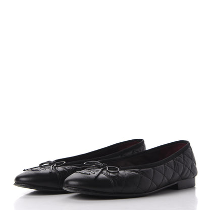 Chanel Aged Calfskin Quilted CC Cap Toe Ballerina Flats 37.5 Black 2 of 14
