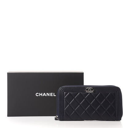 Chanel Lambskin Quilted Boy Zip Around Wallet Navy 9 of 9