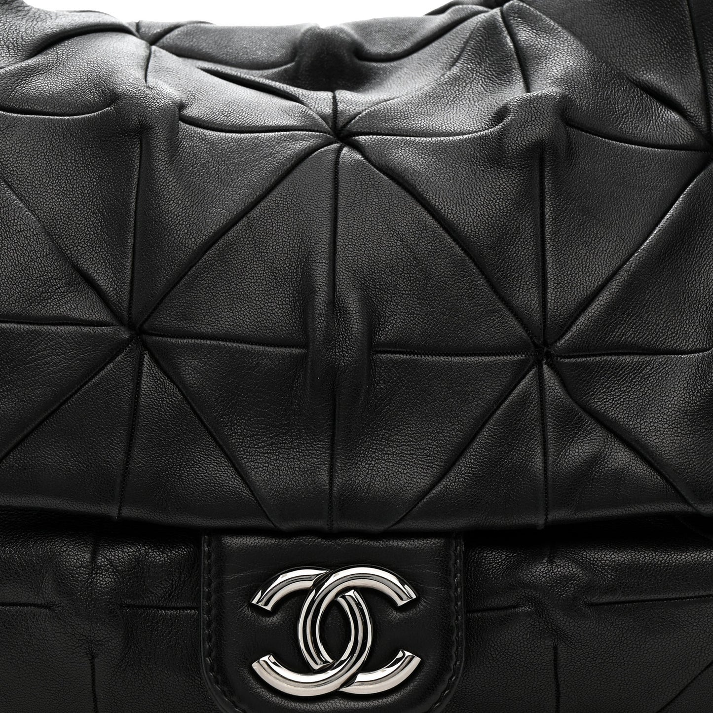 Lambskin Quilted Soft Squares Origami Flap Black