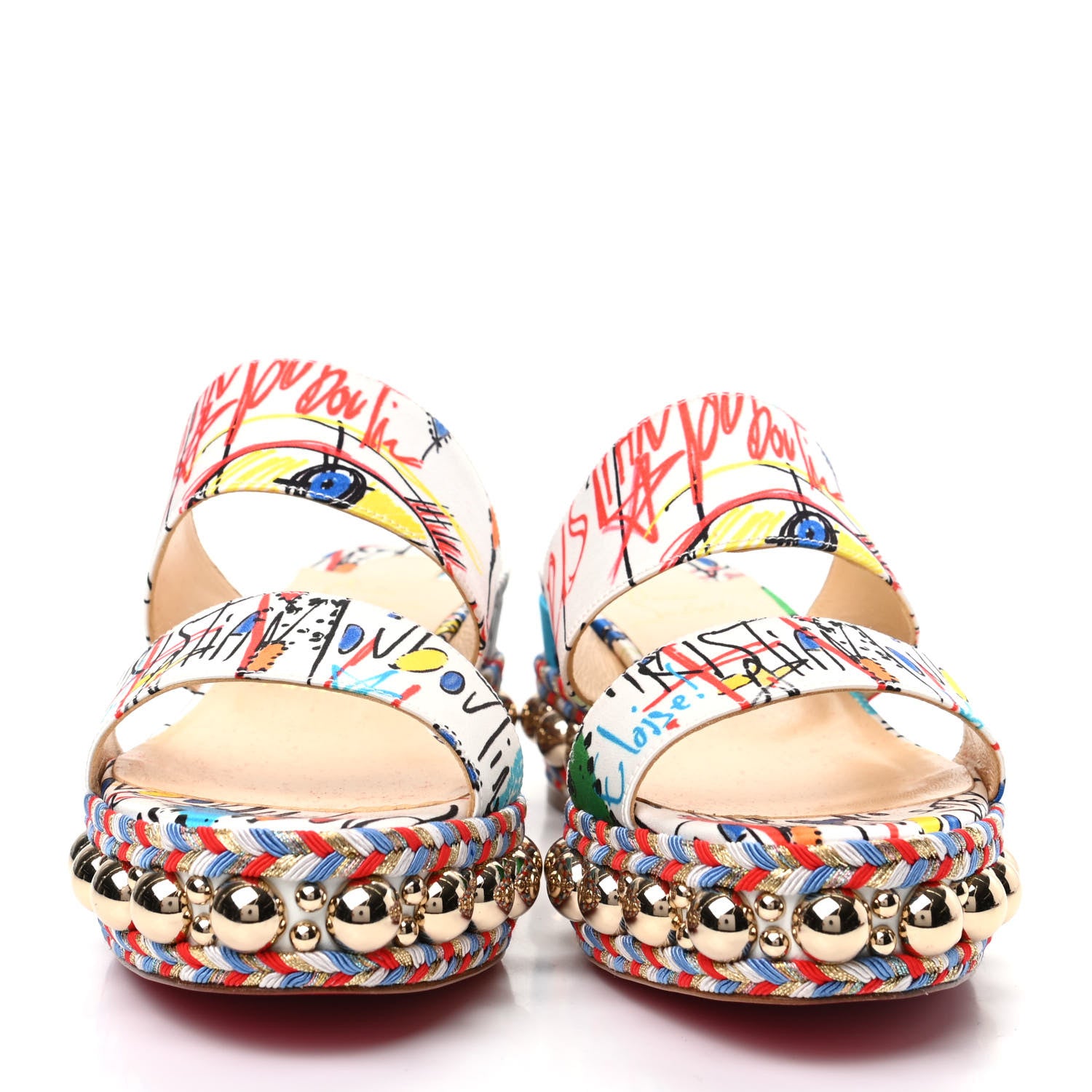 Christian Louboutin Satin Wallpaper Janitag 60 Platform Slide Sandals 38 White 2 of 7