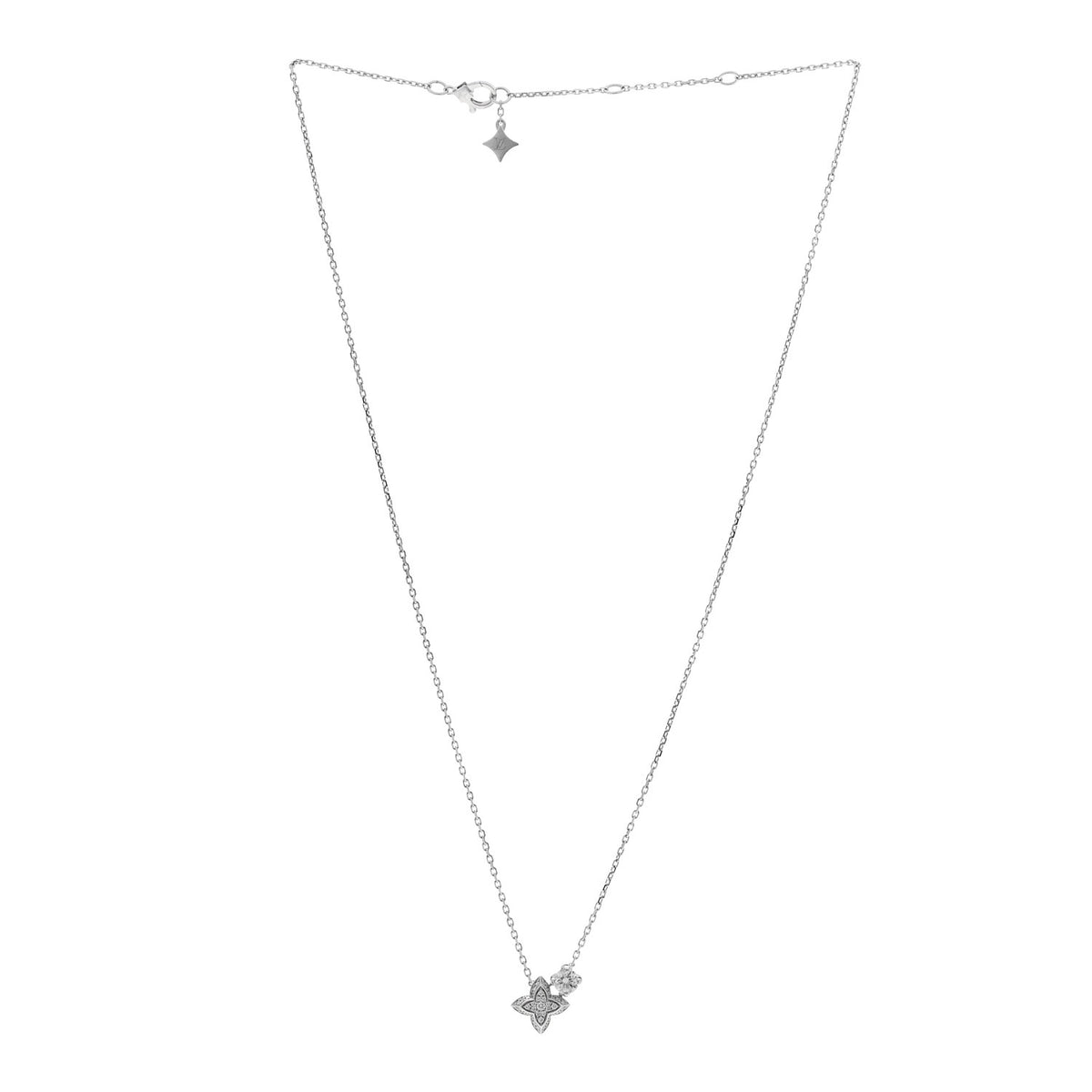 Louis Vuitton 18K White Gold Diamond LV Double Pendant Necklace 3 of 6