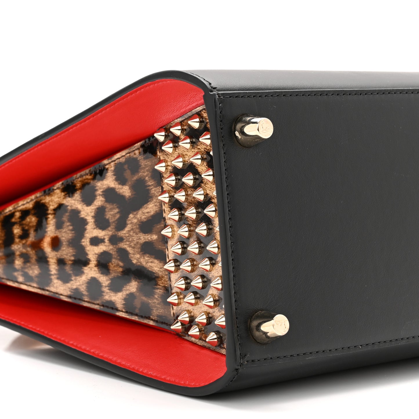 Calfskin Patent Leopard Spiked Medium Paloma Black