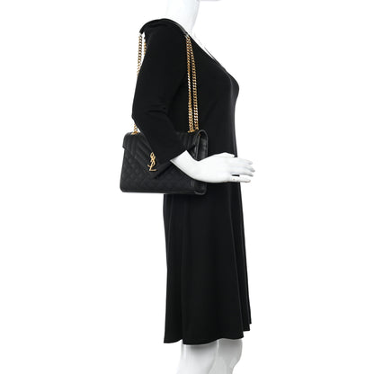 Saint Laurent Grain De Poudre Textured Mixed Matelasse Triquilt Medium Monogram Satchel Black 2 of 10