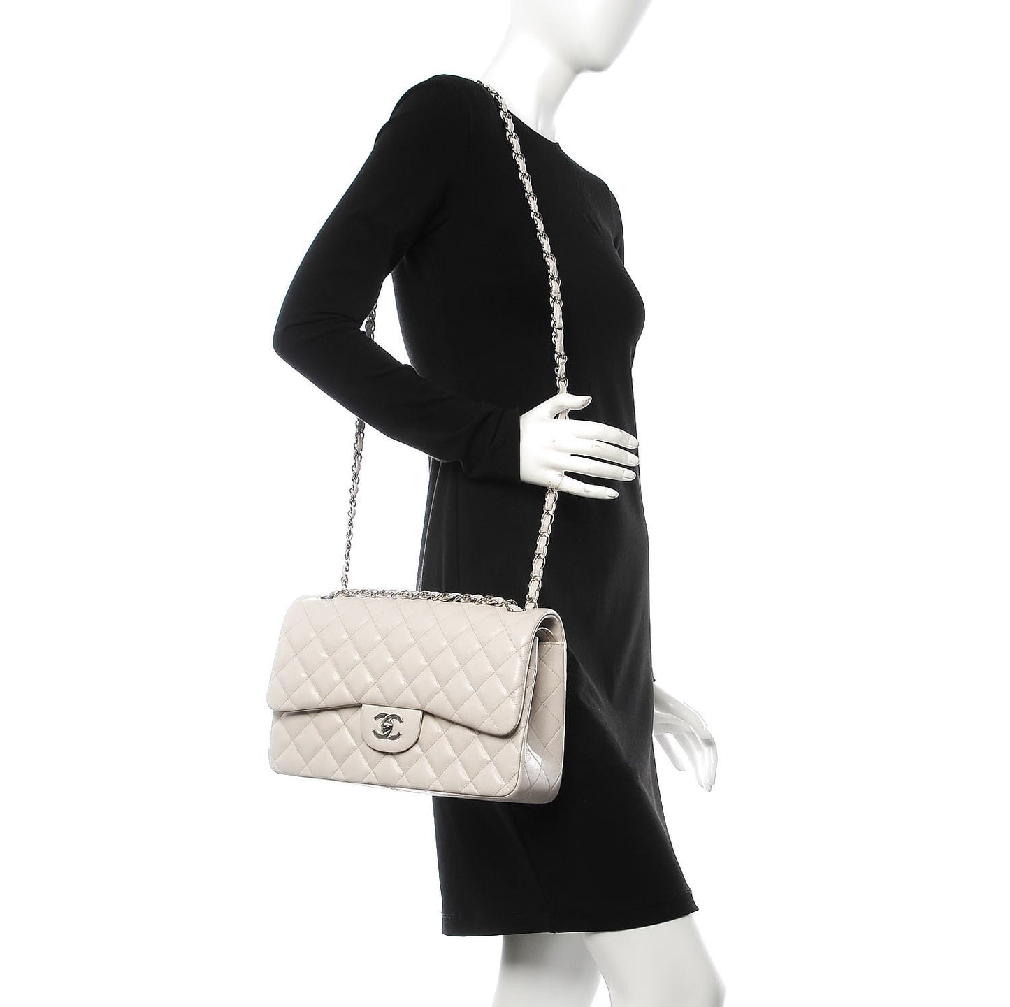 Caviar Quilted Jumbo Double Flap Ivory