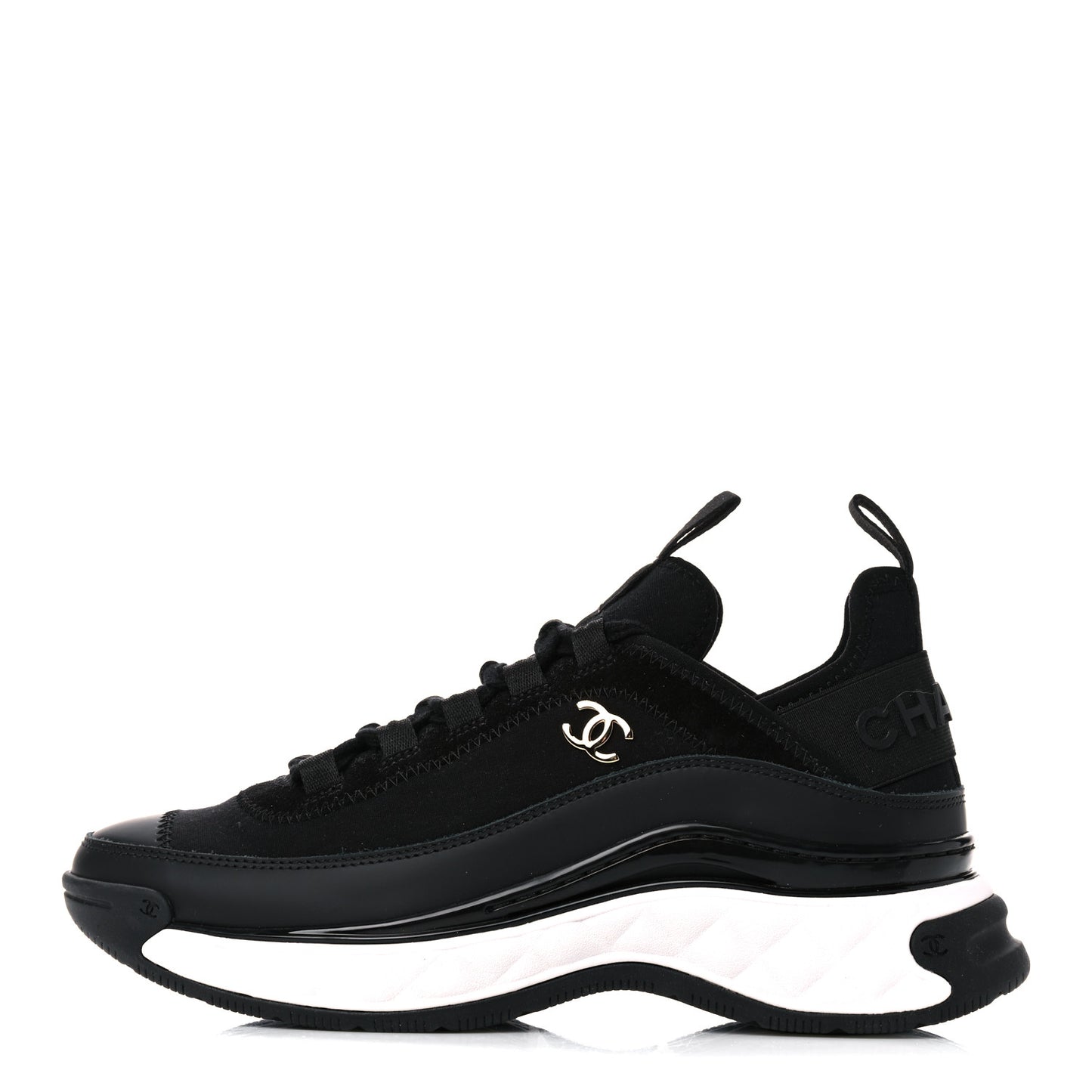 Velvet Calfskin Mixed Fibers CC Sneakers 35.5 Black