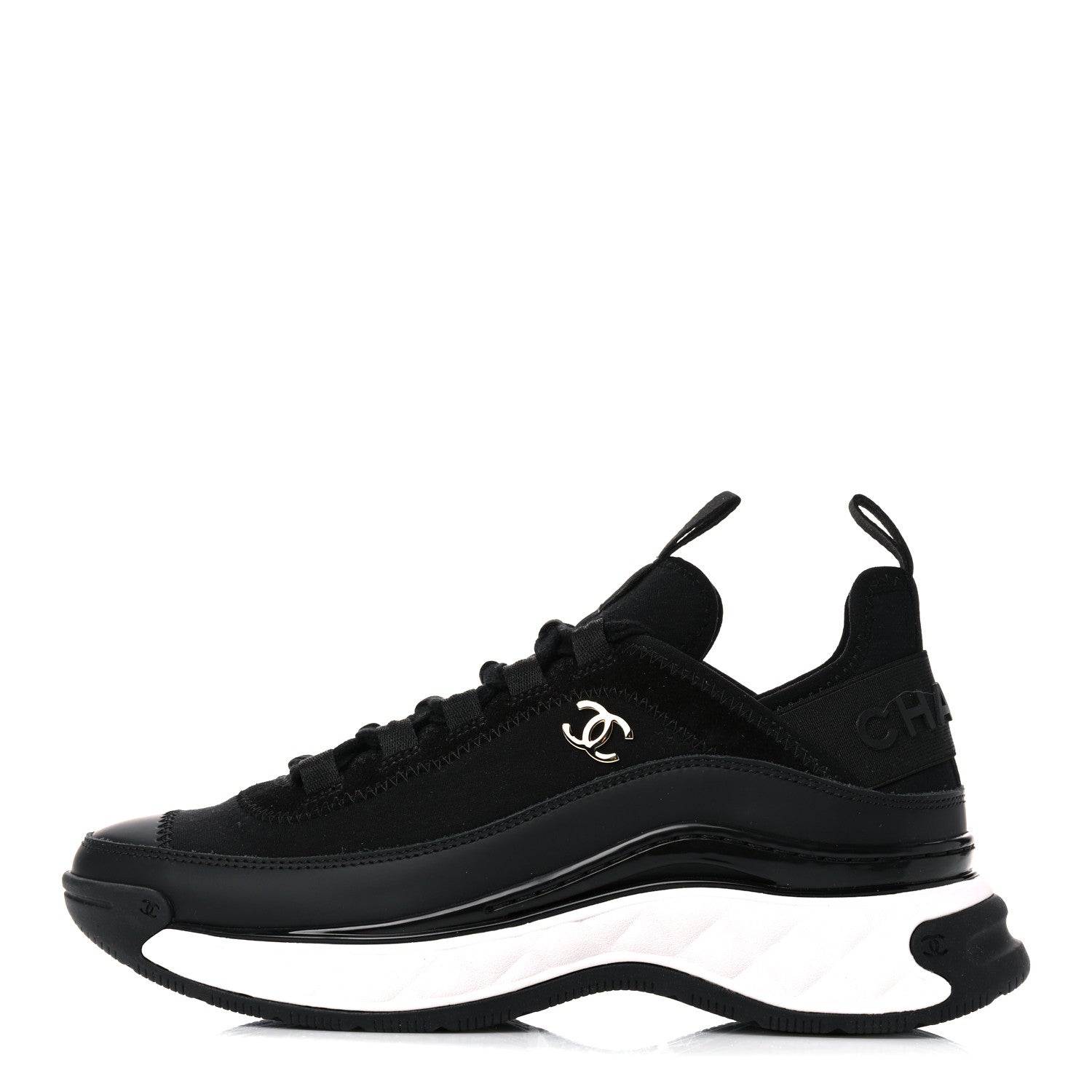 Chanel Velvet Calfskin Mixed Fibers CC Sneakers 35.5 Black 1 of 7