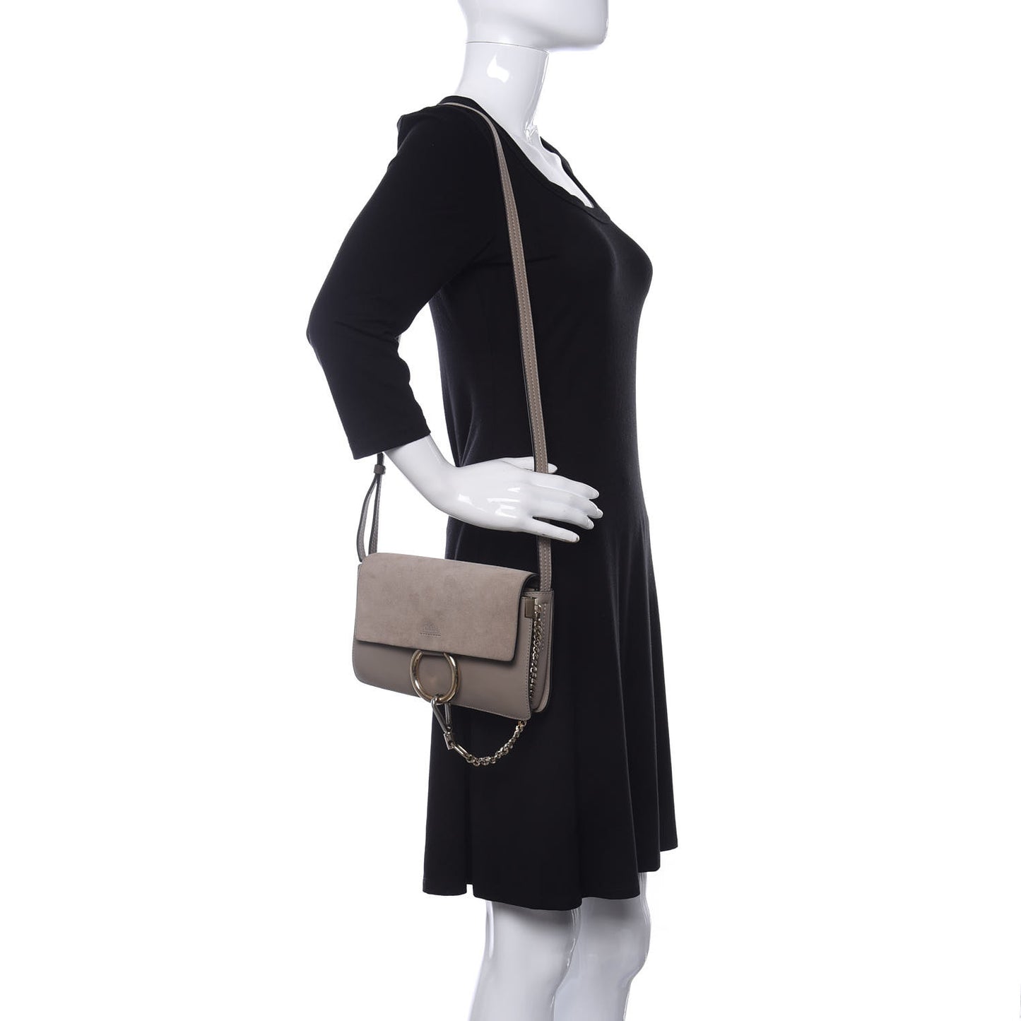 Suede Calfskin Small Faye Shoulder Bag Motty Grey