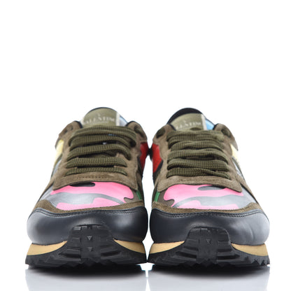 Valentino Garavani Nappa Suede Camouflage Womens Rockrunner Sneakers 39 Army Green Naples Yellow Ninphea 2 of 14