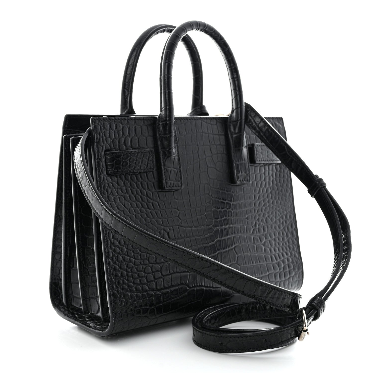 Saint Laurent Calfskin Crocodile Embossed Nano Sac De Jour Black 3 of 11