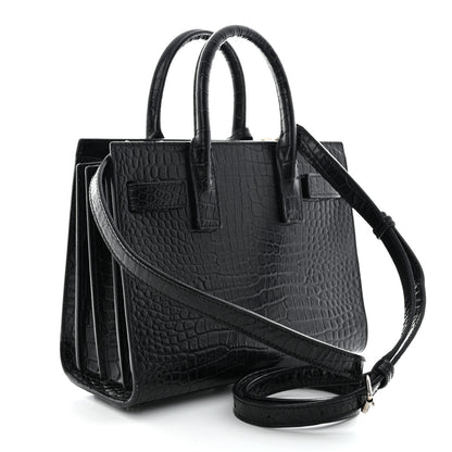 Saint Laurent Calfskin Crocodile Embossed Nano Sac De Jour Black 3 of 11