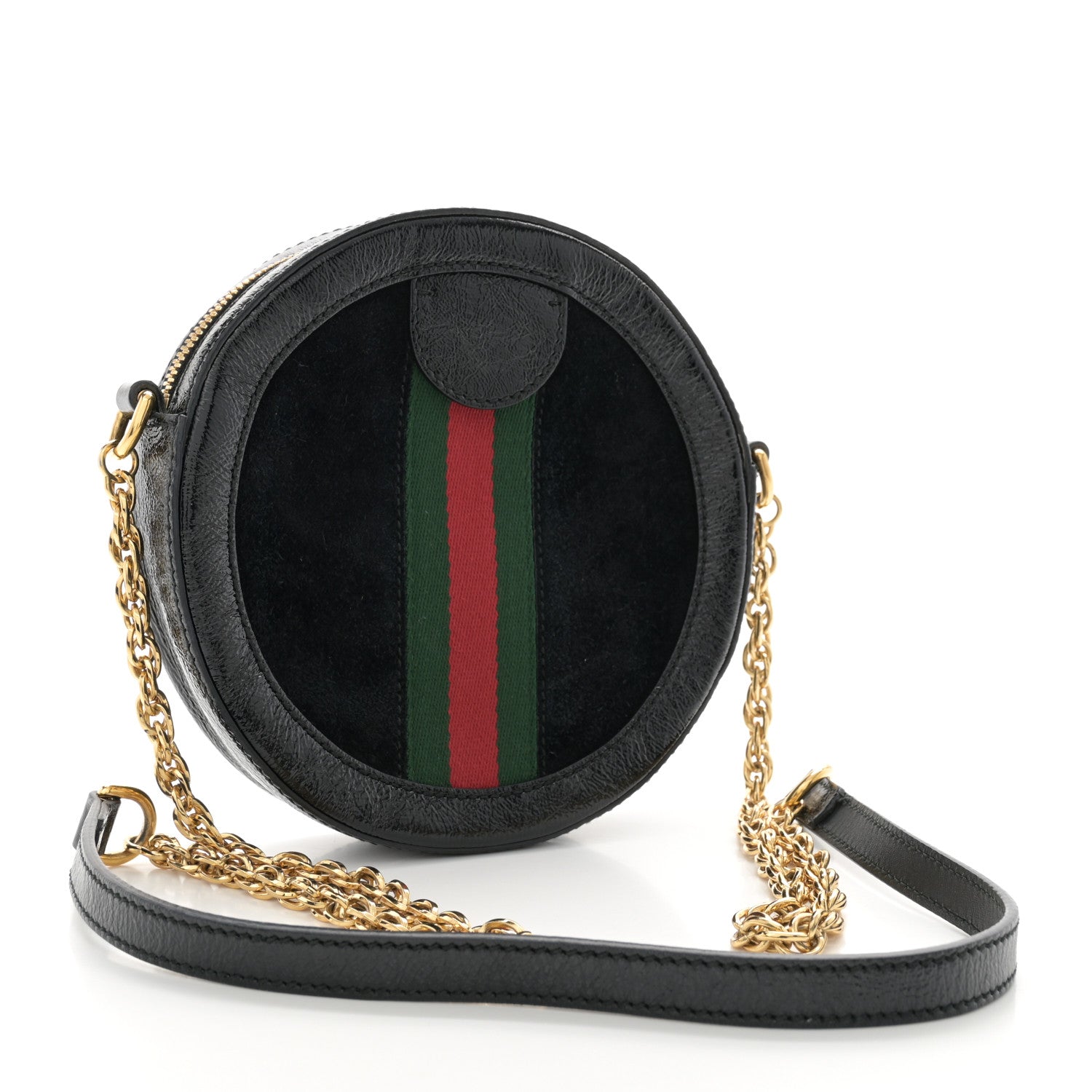 Gucci Suede Patent Web Mini Ophidia Round Shoulder Bag Black 3 of 10