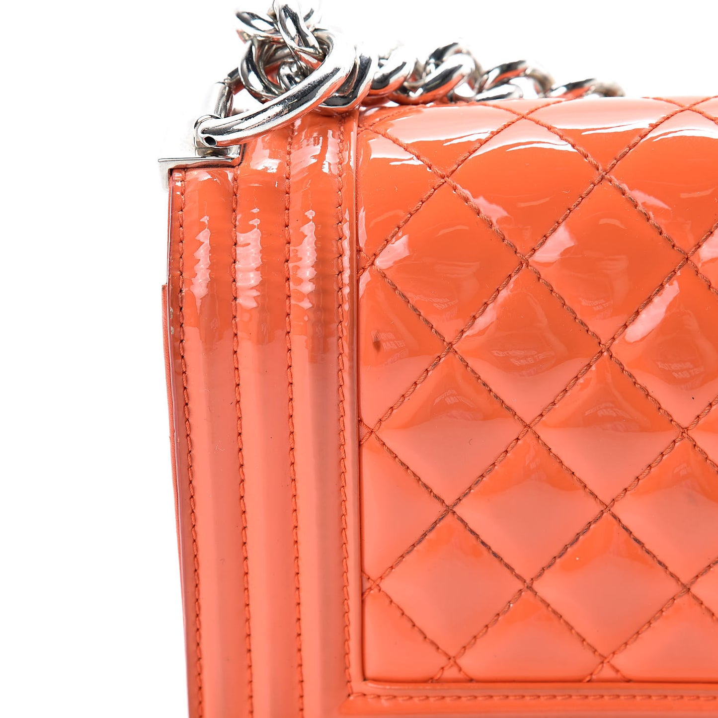 Patent Calfskin Quilted Small Plexiglass Boy Flap Orange