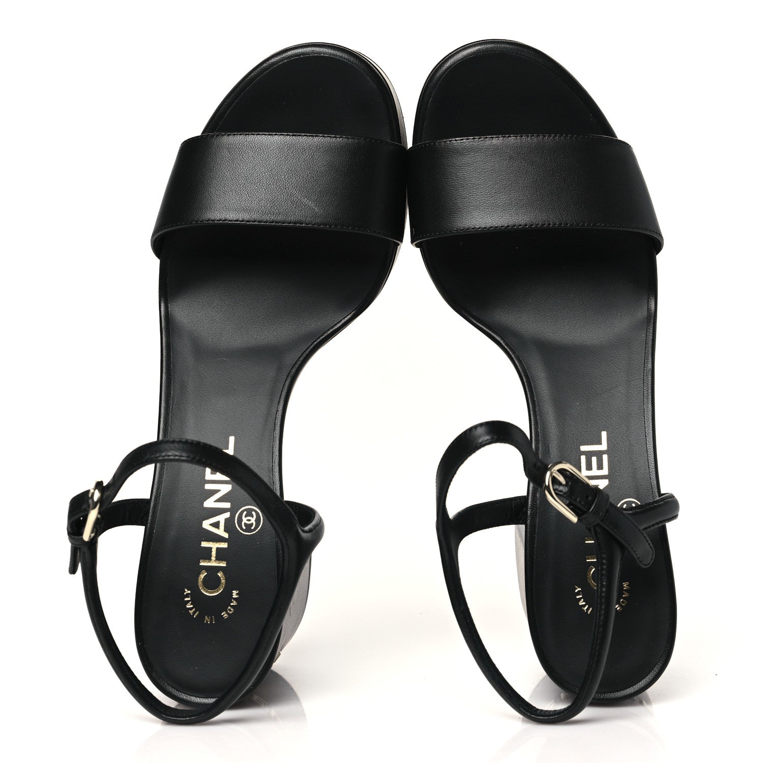 Chanel Lambskin Logo Platform Sandals 37.5 Black 2 of 10