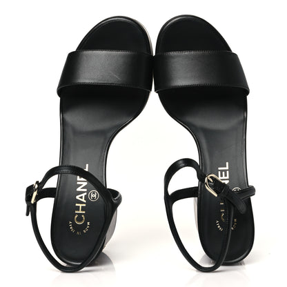 Chanel Lambskin Logo Platform Sandals 37.5 Black 2 of 10