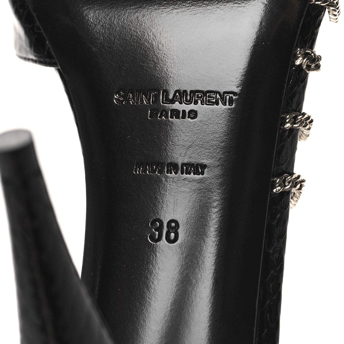 Calfskin Chain Cristal Sandals 38 Black