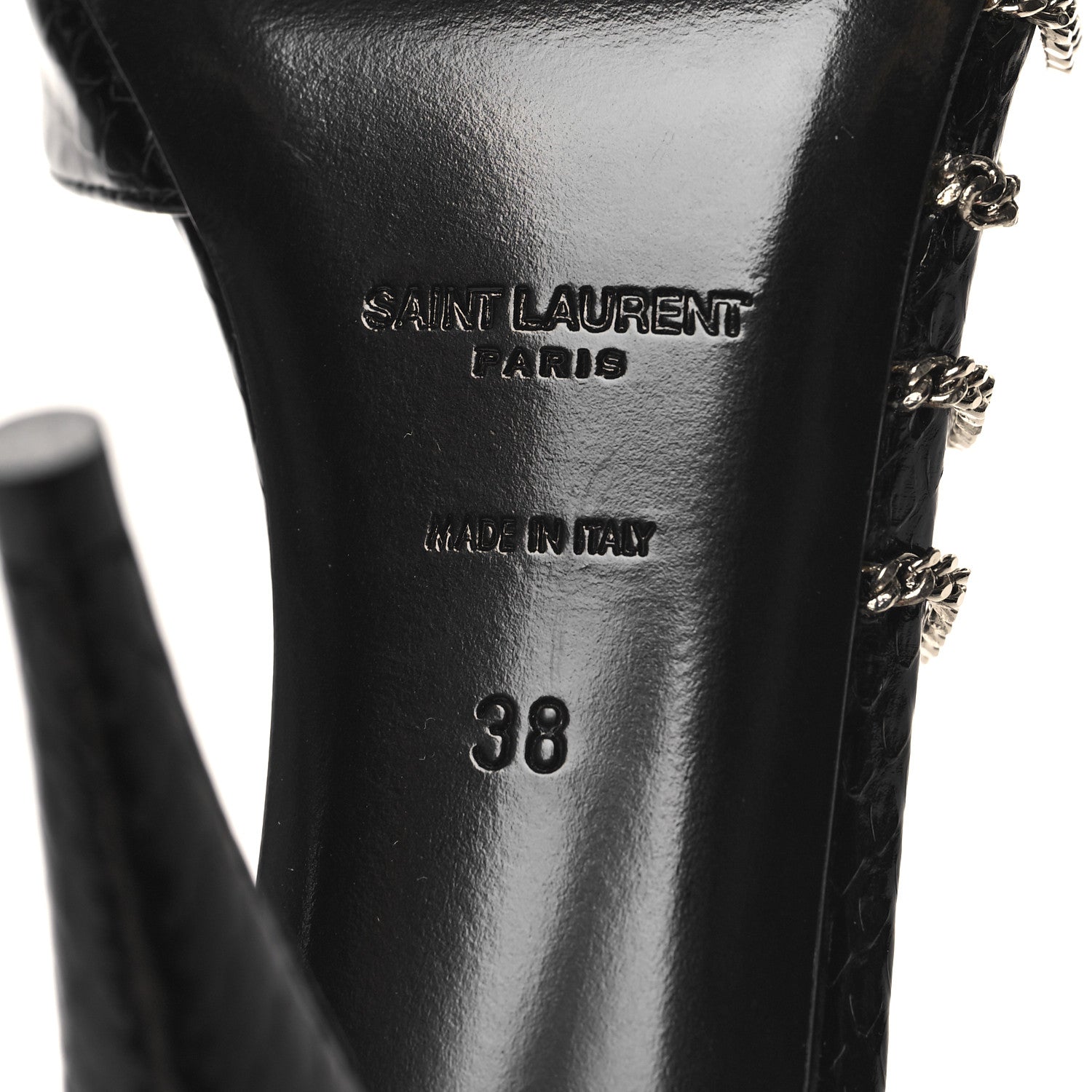 Saint Laurent Calfskin Chain Cristal Sandals 38 Black 5 of 7