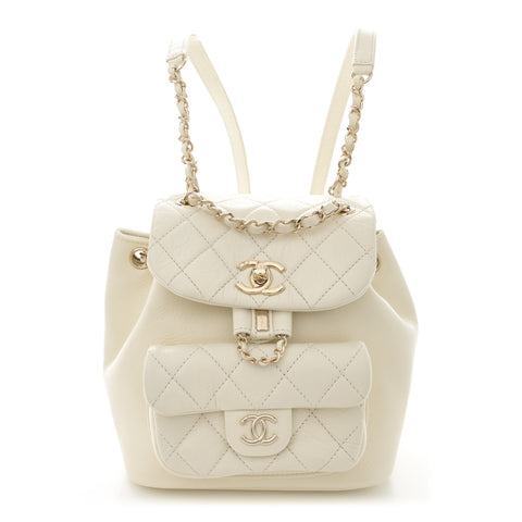 Glazed Aged Calfskin Quilted Small Duma Drawstring Backpack White