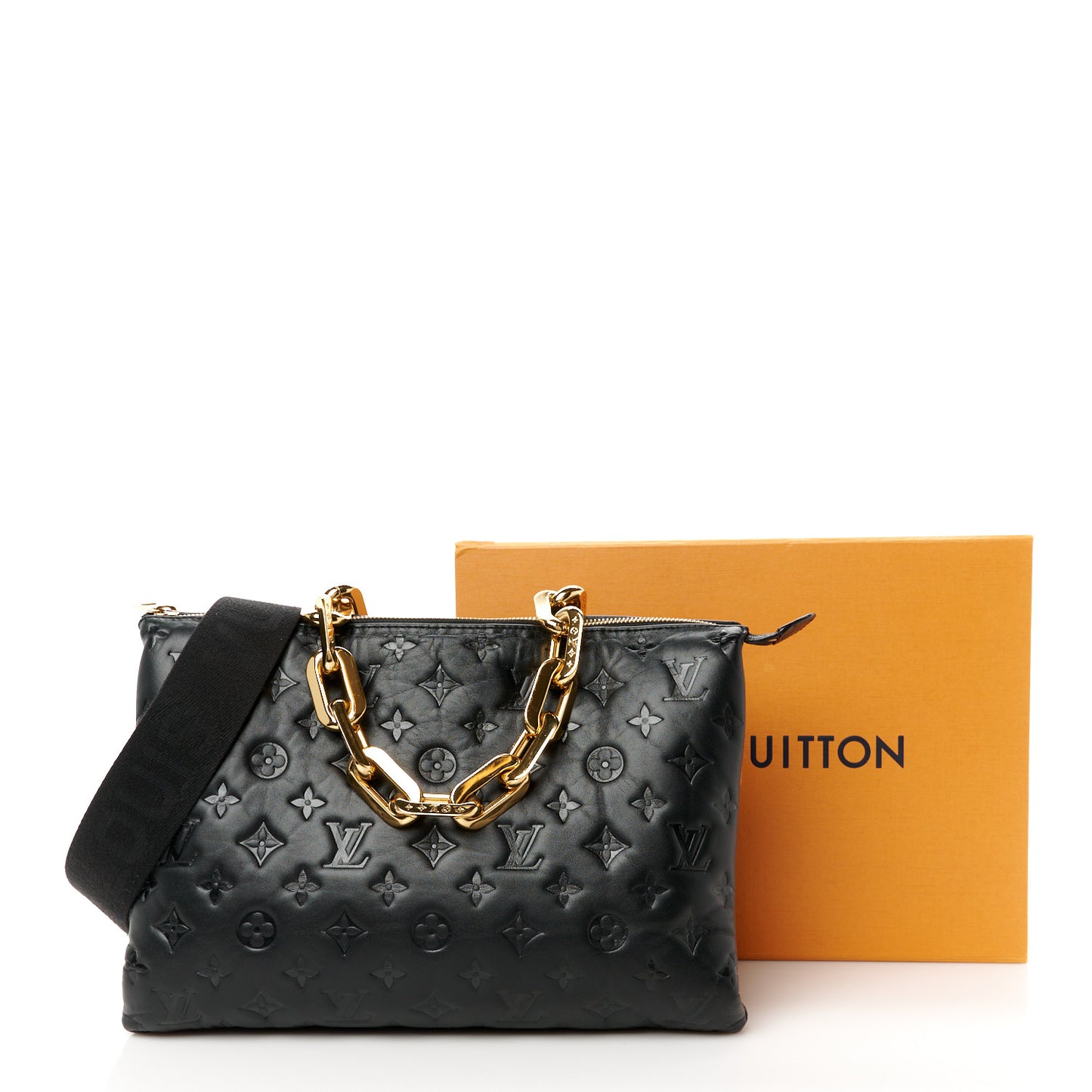 Lambskin Embossed Monogram Coussin MM Black