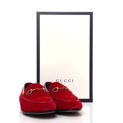 Gucci Velvet Horsebit Womens Jordaan Loafers 37 Hibiscus Red 11 of 12