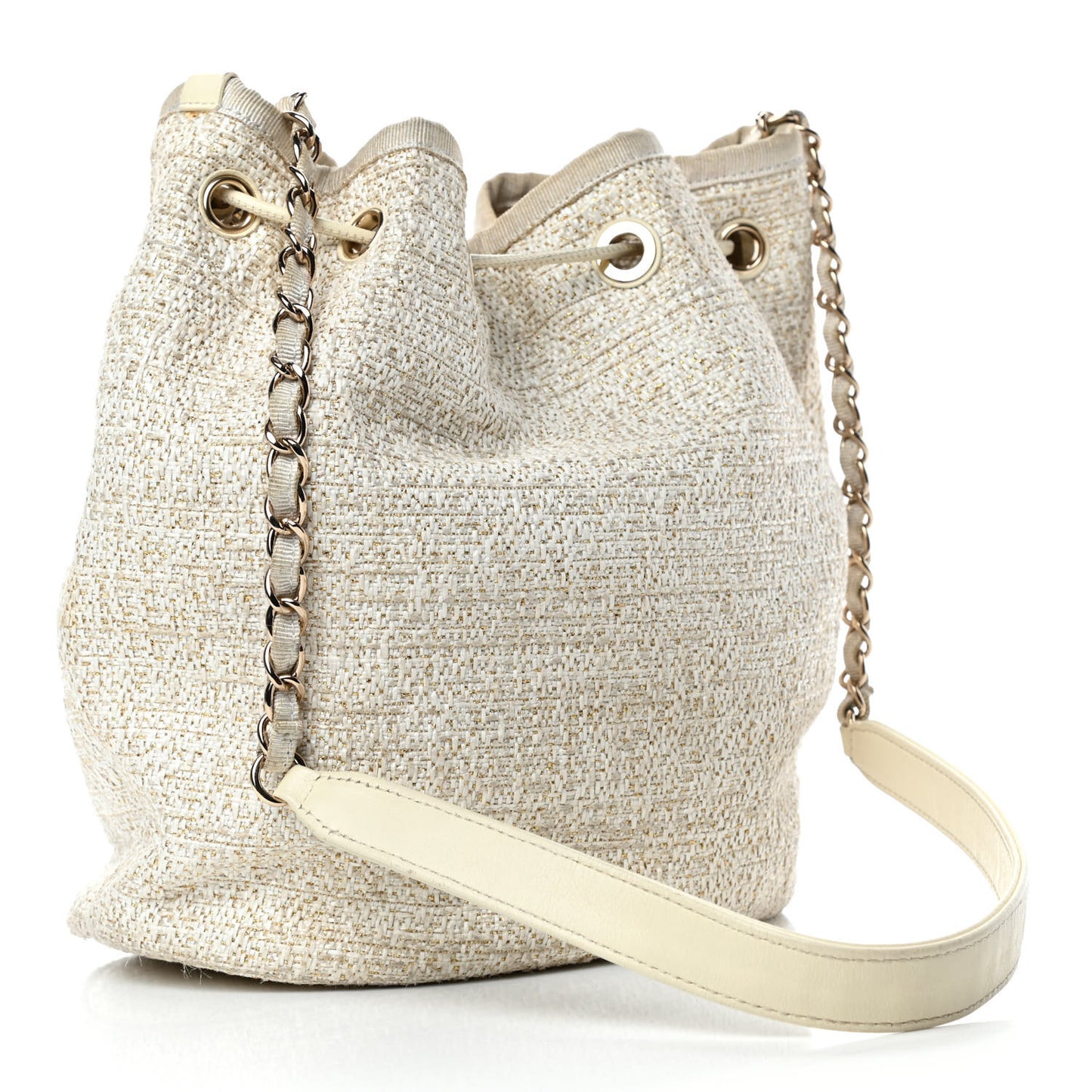 Lurex Boucle Deauville Drawstring Bag Ivory